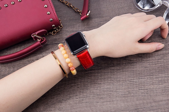 Alligator Leather Band for Apple Watch - Red