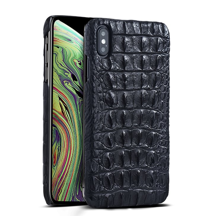Crocodile & Alligator Leather Snap-on Case for iPhone Xs, Xs Max - Black - Back Skin