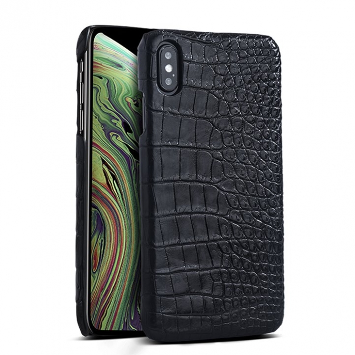 Crocodile & Alligator Leather Snap-on Case for iPhone Xs, Xs Max - Black - Belly Skin