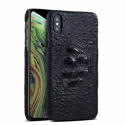 Crocodile & Alligator Leather Snap-on Case for iPhone Xs, Xs Max - Black - Head Skin