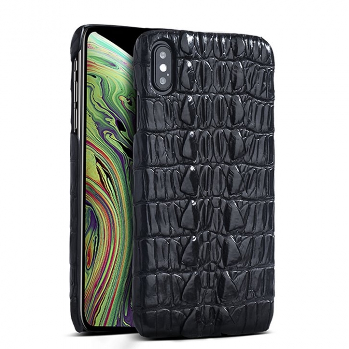 Crocodile & Alligator Leather Snap-on Case for iPhone Xs, Xs Max - Black - Tail Skin