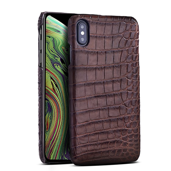 Crocodile & Alligator Leather Snap-on Case for iPhone Xs, Xs Max - Brown - Belly Skin