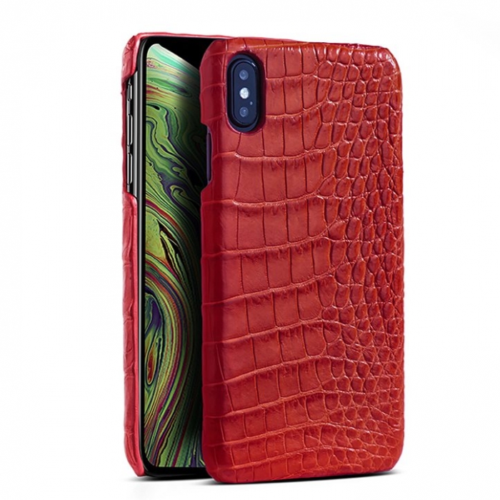 Crocodile & Alligator Leather Snap-on Case for iPhone Xs, Xs Max - Red - Belly Skin