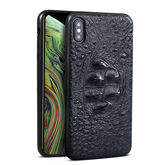 Crocodile & Alligator iPhone Xs, Xs Max Cases with Full Soft TPU Edges - Black - Head Skin