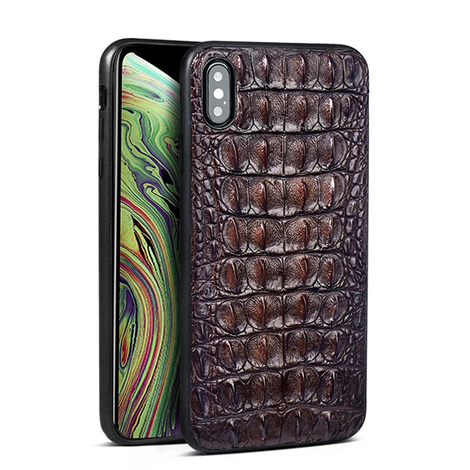 Crocodile & Alligator iPhone Xs, Xs Max Cases with Full Soft TPU Edges - Brown - Back Skin