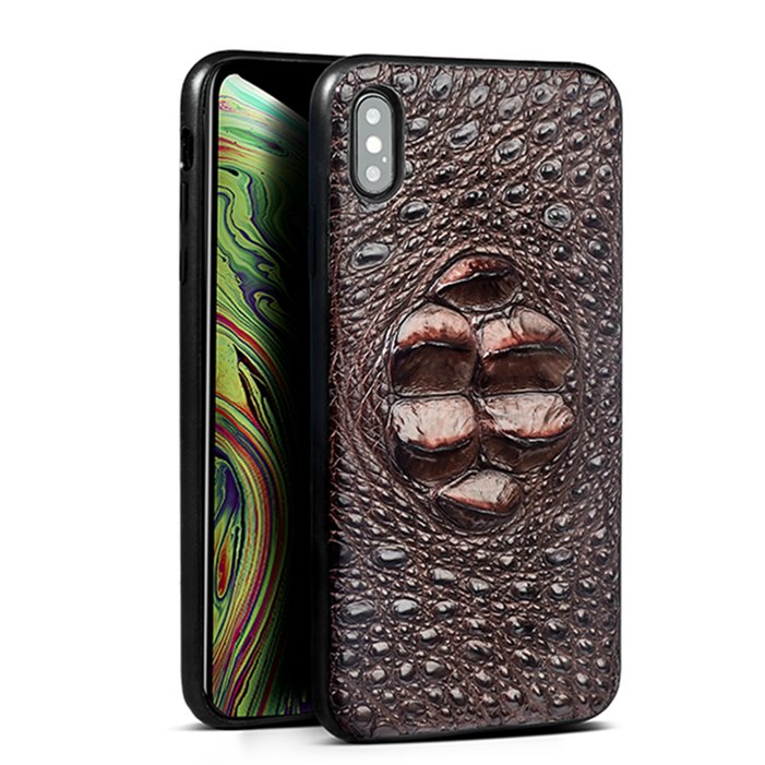 Crocodile & Alligator iPhone Xs, Xs Max Cases with Full Soft TPU Edges - Brown - Head Skin