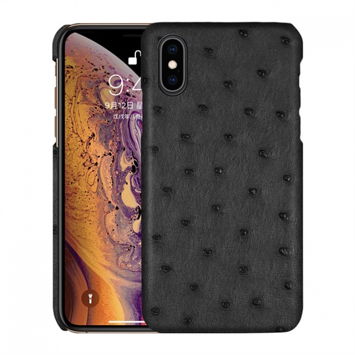 Ostrich iPhone Xs, Xs Max Cases, Ostrich Leather Cases for iPhone Xs, Xs Max - Black
