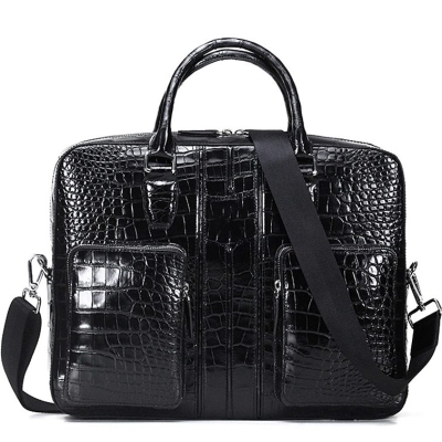 Alligator Leather Business Travel Briefcase-Black