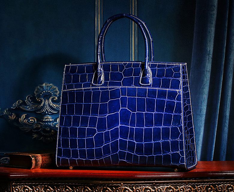 Blue alligator leather handbag