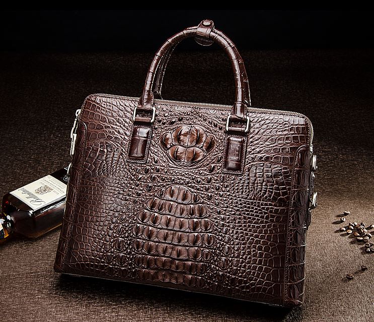 Leather briefcase - Kaki porosus crocodile bag – ABP Concept