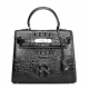 Crocodile Leather Padlock Handbags Shoulder Bags-Black