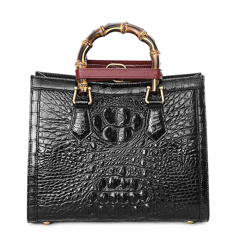 Crocodile Shoulder Bag Crossbody Bag Handbag with Bamboo Handle