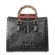 Crocodile Shoulder Bag Crossbody Bag with Bamboo Handle-Black