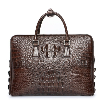 Mens Crocodile Leather Briefcase Laptop Bag-Brown