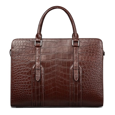 Slim Alligator Leather Briefcase Shoulder Laptop Business Bag-Brown