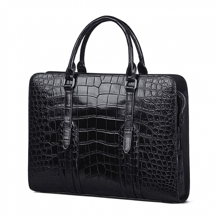 Slim Alligator Leather Briefcase Shoulder Laptop Business Bag-Side