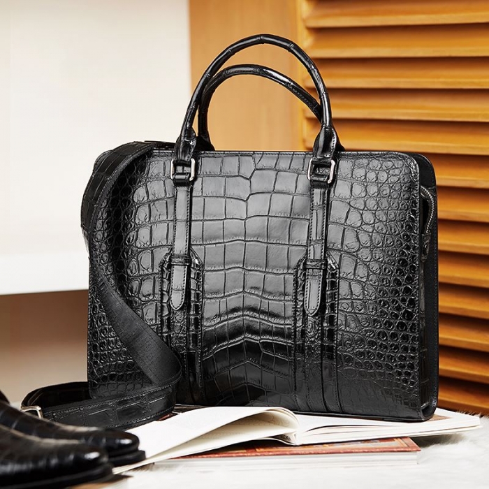 Slim Alligator Leather Briefcase Shoulder Laptop Business Bag for Men