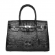 Womens Crocodile Handbags Top Handle Padlock Bags-Black