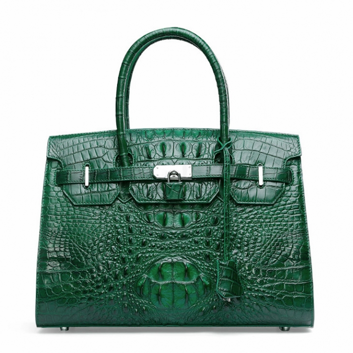 Womens Crocodile Handbags Top Handle Padlock Bags-Green