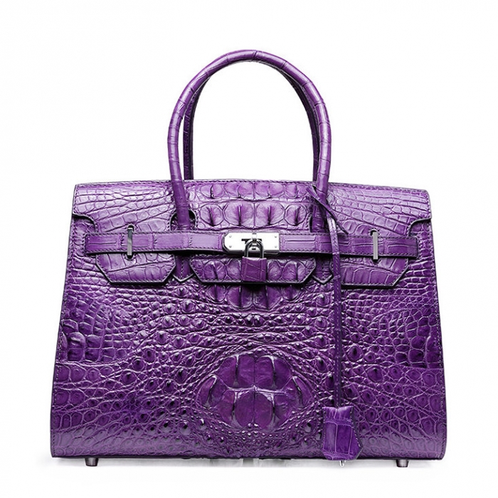 Womens Crocodile Handbags Top Handle Padlock Bags-Purple