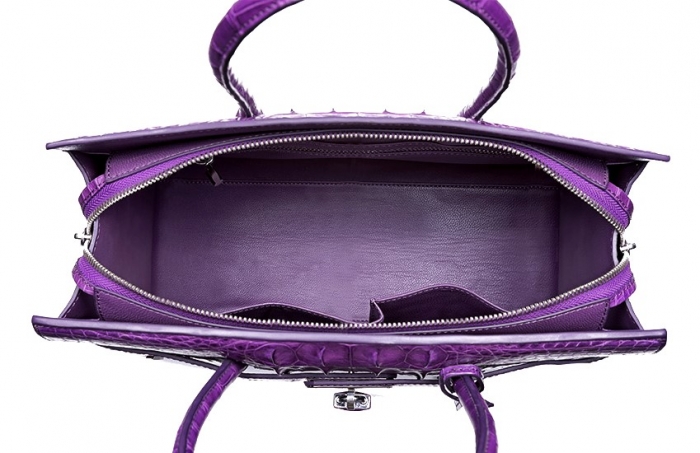 Womens Crocodile Handbags Top Handle Padlock Bags-Purple-Inside