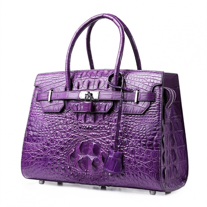 Womens Crocodile Handbags Top Handle Padlock Bags-Purple-Micro side