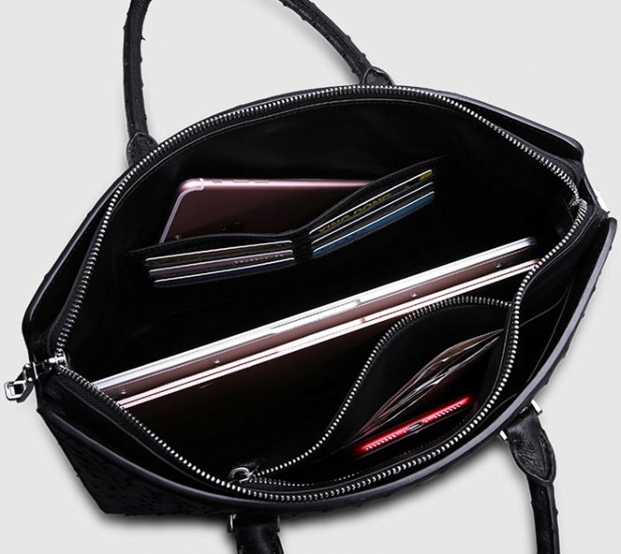 Formal Ostrich Leather Briefcase Laptop Business Bag for Men-Inside