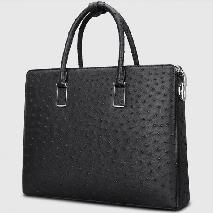 Formal Ostrich Leather Briefcase Laptop Business Bag for Men-Micro Side