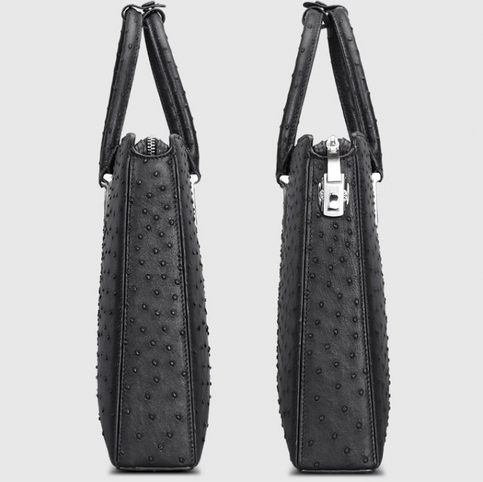 Formal Ostrich Leather Briefcase Laptop Business Bag for Men-Side