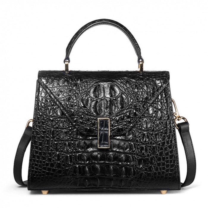 Ladies Designer Crocodile Handbag Shoulder Bag-Black