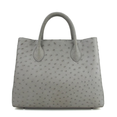 Ostrich Leather Tote Bag Top Handle Shoulder Bag-Gray