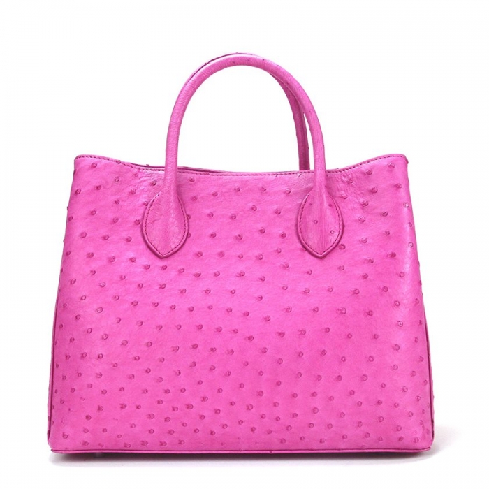 Ostrich Leather Tote Bag Top Handle Shoulder Bag-Pink