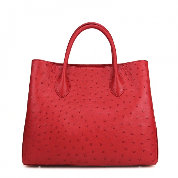Ostrich Leather Tote Bag Top Handle Shoulder Bag-Red