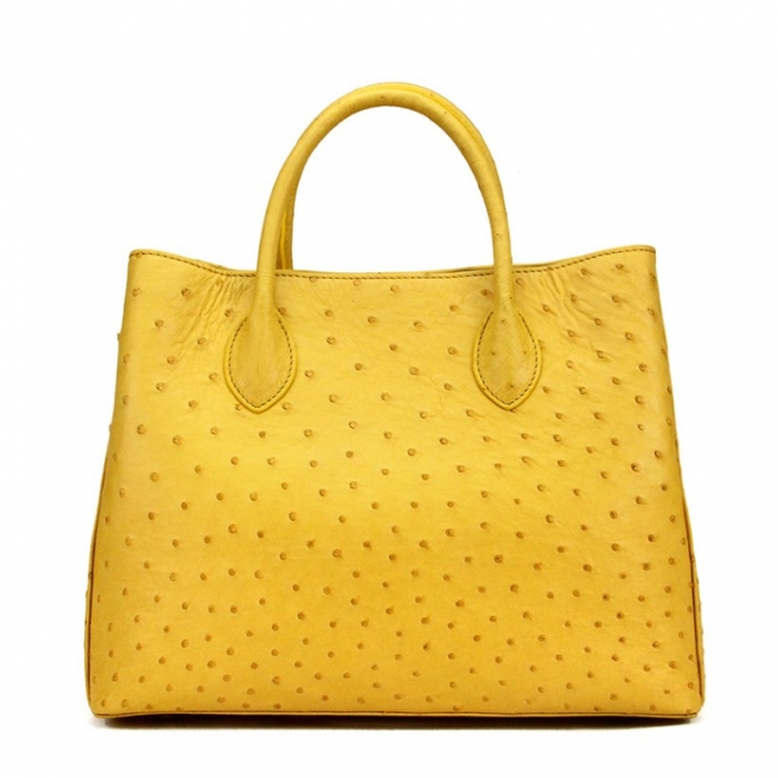 Ostrich Leather Tote Bag Top Handle Shoulder Bag-Yellow