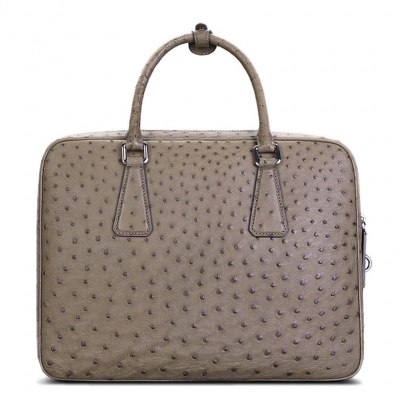 Slim Ostrich Business Bag Designer Ostrich Briefcase for Men-Gray