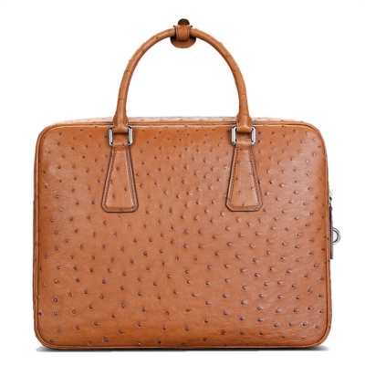 Slim Ostrich Business Bag Designer Ostrich Briefcase for Men-Tan