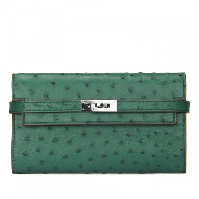 Stylish Evening Ostrich Leather Clutch Wallet Ladies Purse-Green