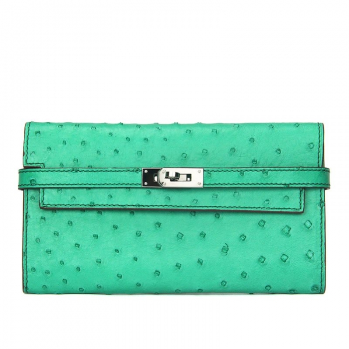 Stylish Evening Ostrich Leather Clutch Wallet Ladies Purse-Light-Green