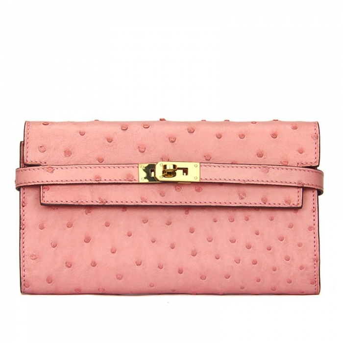 Stylish Evening Ostrich Leather Clutch Wallet Ladies Purse-Pink