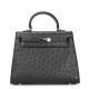 Women's Ostrich Handbags Top Handle Padlock Bags-Black