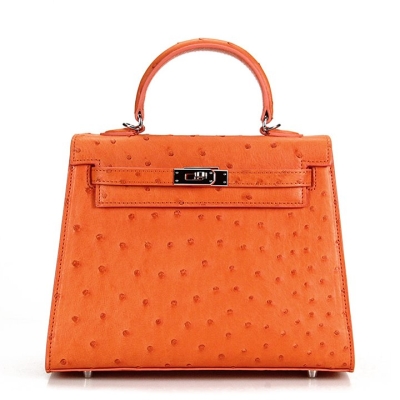 Women's Ostrich Handbags Top Handle Padlock Bags-Orange