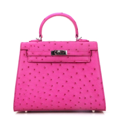 Women's Ostrich Handbags Top Handle Padlock Bags-Pink