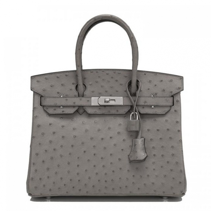 Women's Padlock Ostrich Handbag Top Handle Bag-Gray