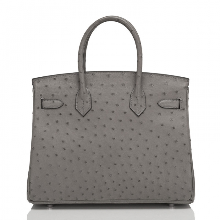 Women's Padlock Ostrich Handbag Top Handle Bag-Gray-Back