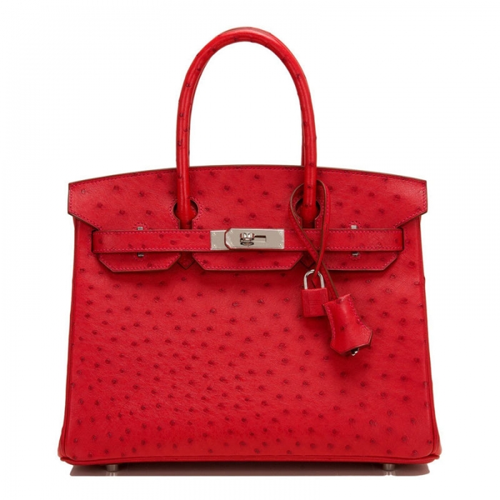 Women's Padlock Ostrich Handbag Top Handle Bag-Handbags-Red