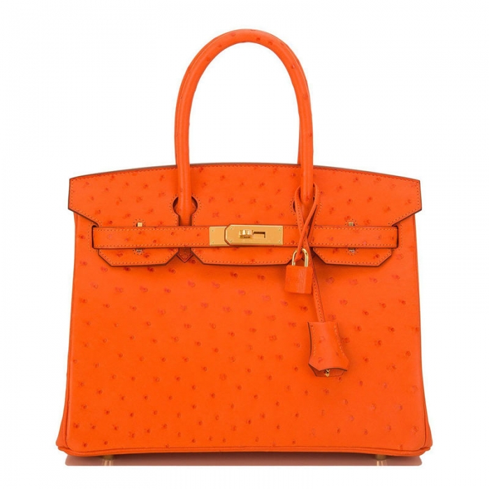 Women's Padlock Ostrich Handbag Top Handle Bag-Orange