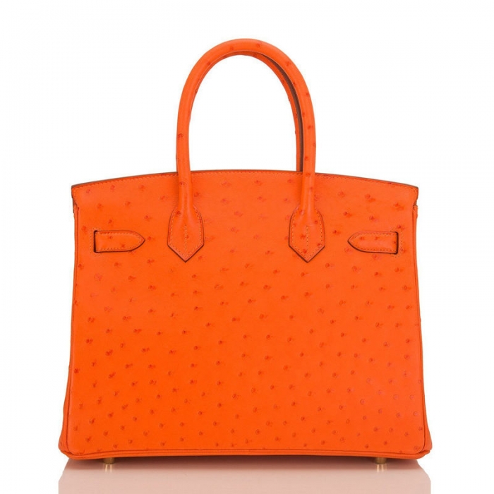 Women's Padlock Ostrich Handbag Top Handle Bag-Orange-Back