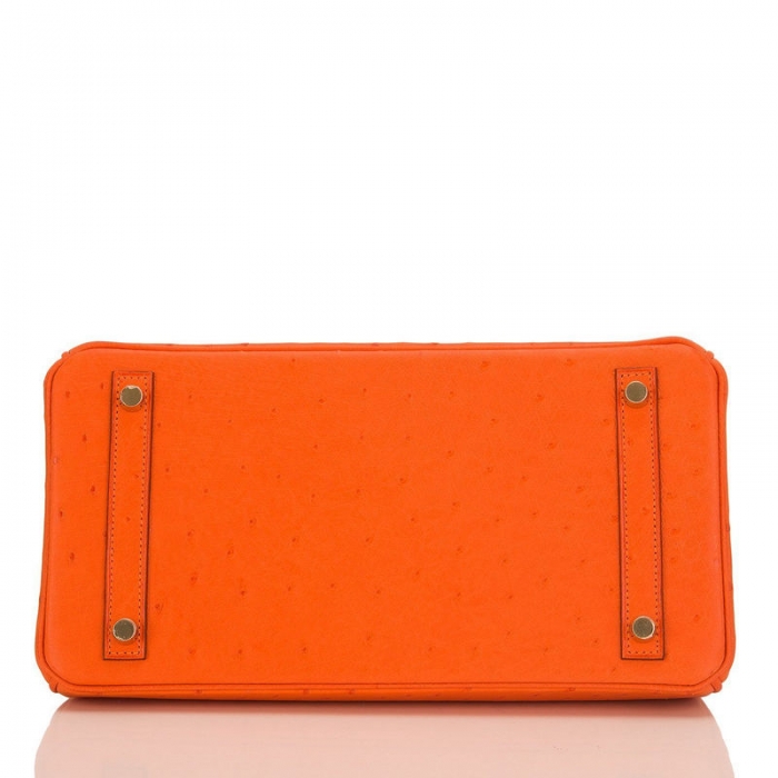 Women's Padlock Ostrich Handbag Top Handle Bag-Orange-Bottom