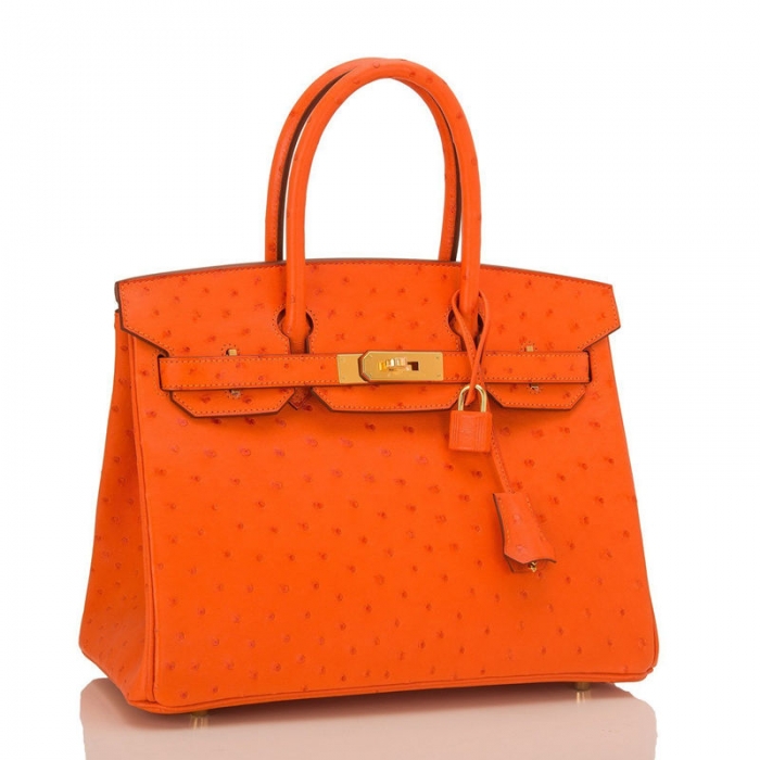 Women's Padlock Ostrich Handbag Top Handle Bag-Orange-Front
