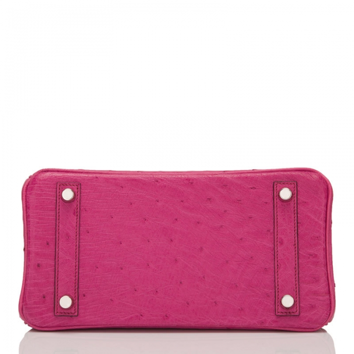 Women's Padlock Ostrich Handbag Top Handle Bag-Pink-Bottom